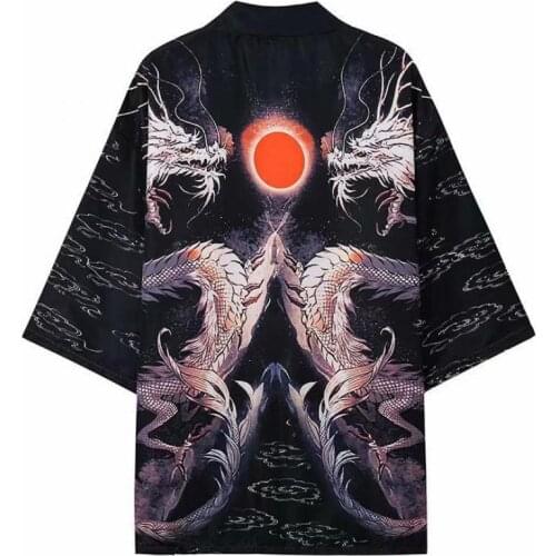 Dragon Print Kimono Cardigan Men Yukata Haori Cosplay Streetwear Male Harajuku Anime Clothes Loose Beach Kimono Kimono Jacket