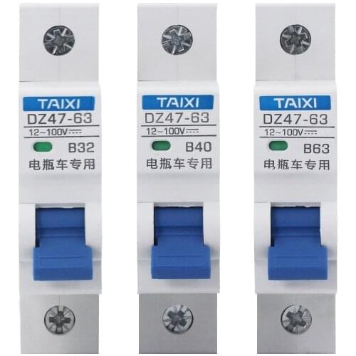 12V~100V DC Mini Circuit Breaker 32A 40A 63A Electric Vehicle Motorcycle Short Overload Air Switch Protectector B Type DC MCB