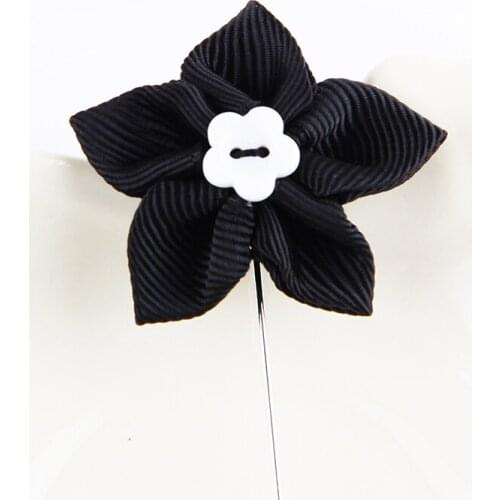 Fashion Unisex Black Ribbon Plum Blossom Flower White Tiny Flower Button Petal Brooches Long Needle Suits Dress Collar Pins Gift
