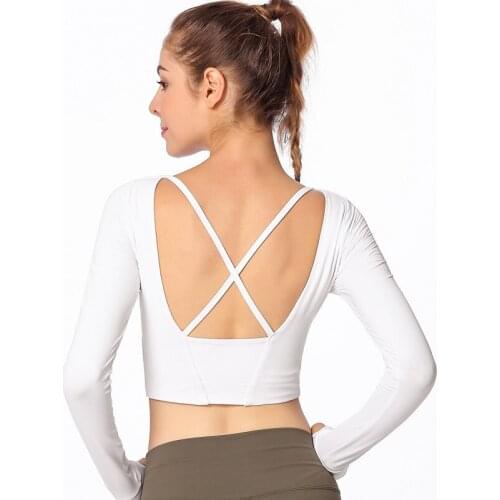 New Yoga Long Sleeve T-Shirt Female Back Cross Sports Fitness Long Sleeve T-Shirt