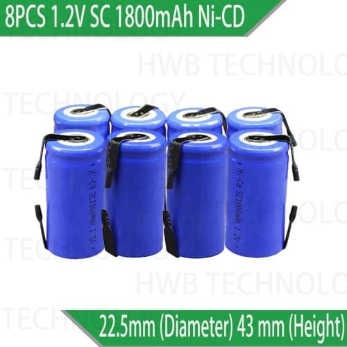 New 8PCS/lot High Grade Sub C SC 1.2V 1800mAh Ni-Cd NiCd Rechargeable Battery Batteries Free shipping