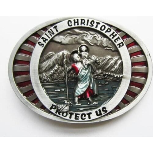 New Jeans Friend Original Enamel Saint Christopher Religion Vintage Belt Buckle also Stock in US