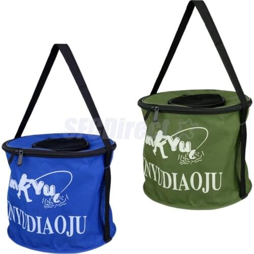 Oxford Cloth Portable Round Fish Bucket Tackle Box Water Container Pail for Fishing Camping Travel Gardening Color Random