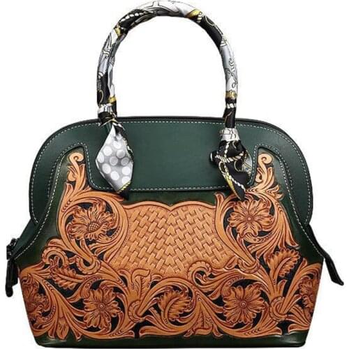 Original Handmade Handbag for Women Genuine Leather Briefcase Large Flower Enbossed Shoulder Bag Desiger Crossbody Bag