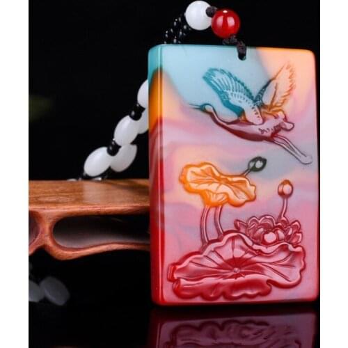 Natural Colorful Jade Hand-carved Swan Pendant Fashion Boutique Jewelry Men and Women Lotus Necklace Gift Accessories