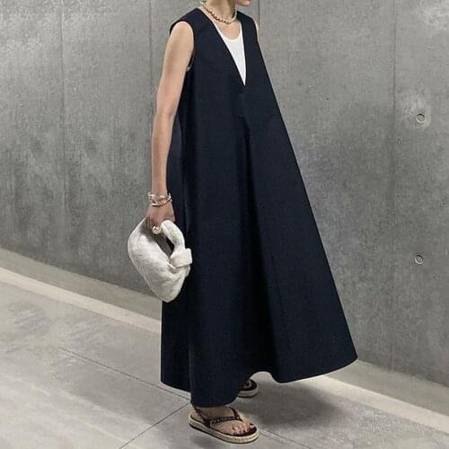 Korean Casual Dress Expansion 2021 New Style Micro-Elastic Pullover Plain Japan Style Loose A-line Casual Summer Sleeveless