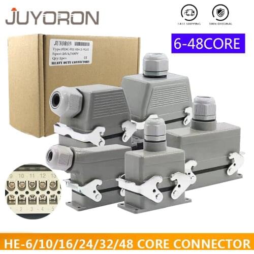 Rectangular Heavy Duty Connectors HDC HE 4 6 8 10 16 20 24 32 48 Core Pin 16A Waterproof Aviation Plug Top Side Line Connector