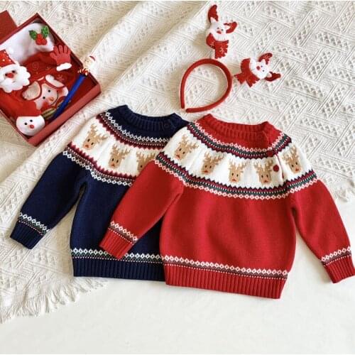 Christmas Deer Baby Kids Boys Girls Pullover Sweaters 1-6Yrs Autumn Kids Boys Girls Long Sleeve Knit Sweater Winter Style