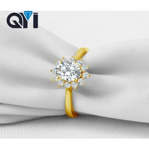 QYI 14k Solid Yellow Gold Wedding Rings Oval Cut Simulated Diamond Women Engagement Rings Luxury Designer Jewelry