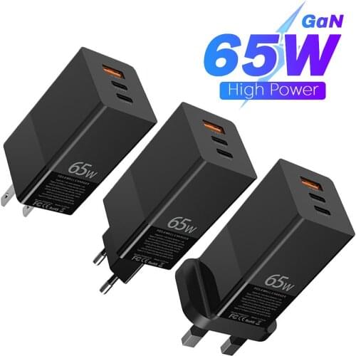 65W GaN Mini Wall Charger Fast Charger 3 Ports USB Power Adapter Quick Charge 4.0 3.0 Type C For iPhone 12 Pro Xiaomi Laptop