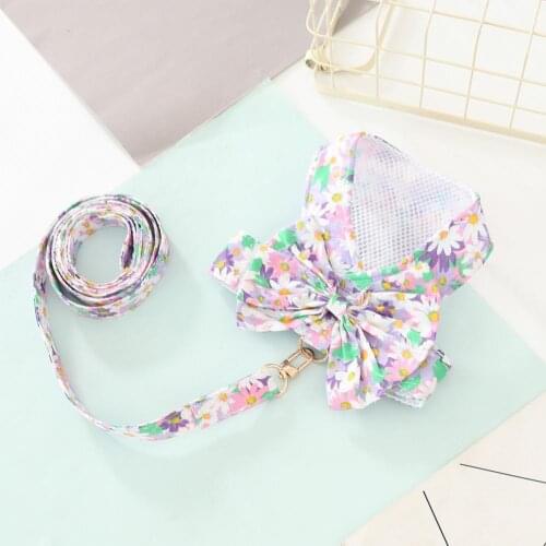 1 Set Pet Harness Leash Flower Pattern Anti-escape Breathable Fashion Pet Vest Chest Strap Leash Kit Pet Training