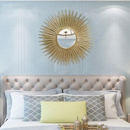 Modern Wrought Iron Sun Shape Decorative Mirror Wall Hanging Ornaments Hotel Club Home Livingroom Wall Mural Crafts Decoration