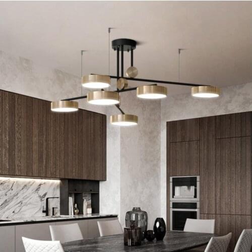 Modern living room chandelier Lamp creative long round cake LED hanging light hotel golden restaurant rotating light Fixtures