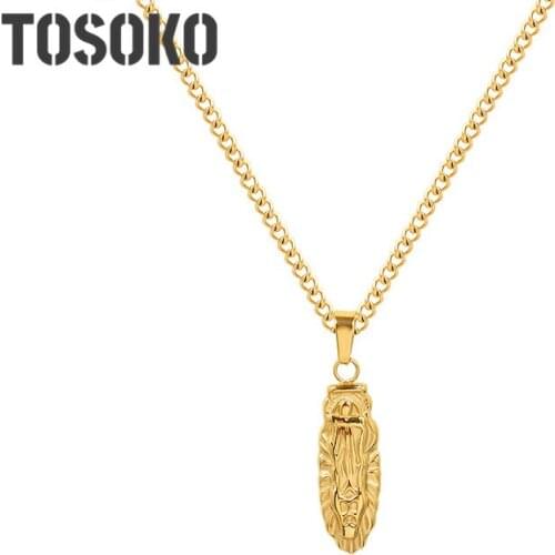 TOSOKO Stainless Steel Jewelry Queen Jesus Oval Necklace Female Cross Clavicle Chain BSP1016