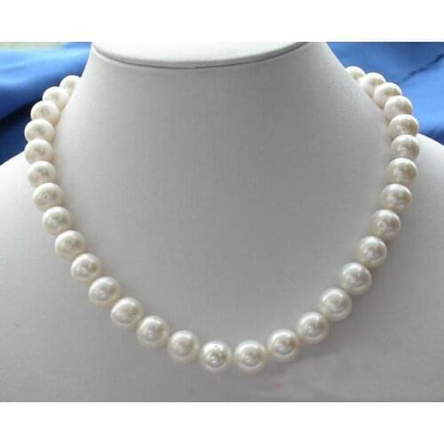 Unique Pearls jewellery Store 17'' 12mm White Round Freshwater Cultured Pearl Chokers Necklace Charming Women Gift Jewelry