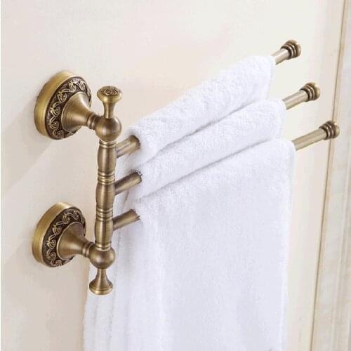 Vidric European Copper Gold Towel Rack Toilet Towel Bar Bathroom Antique Rotate Towel Bar Antique Activities Towel 3 Bar F91381
