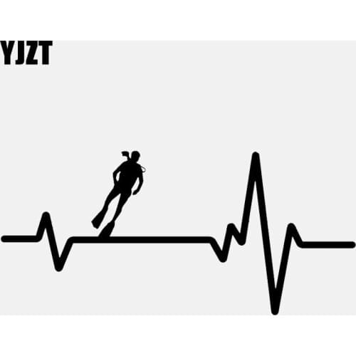 YJZT 16.7CM*7.8CM Diving Diver Fins Tank Swimming Girl Heartbeat Decal Vinyl Black/Silver Car Sticker C22-1240