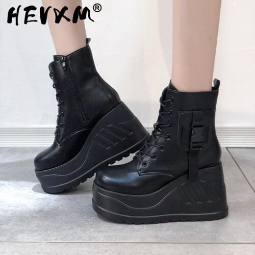 Women Boot Plus Size 43 Punk White Cosplay Boots Square Toe Platform Black Boots Fashion Lace Up Wedges Shoes for Women Boots