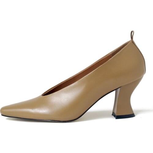 Stylish Women Dress Shoes Strange Style Heel 5 CM Comfortable Casual Office Pumps For Ladies Almond Toe Slip On Spring Shoes