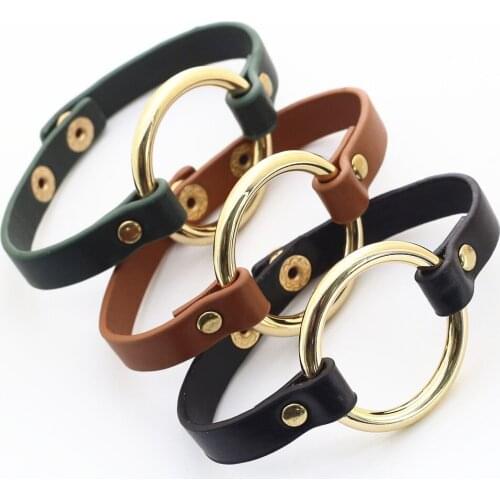 Black Big Round Circle Ethnic Handmade Green Khaki Leather Bracelets Women Fashion Girl Bangle Female Jewelry New Hot
