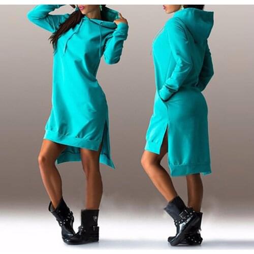 Women Women Hoodies Sweat Dress Autumn Winter Long Sleeve Irregular Split Hem Long Hoodie Sweatshirt Knee-length Dress