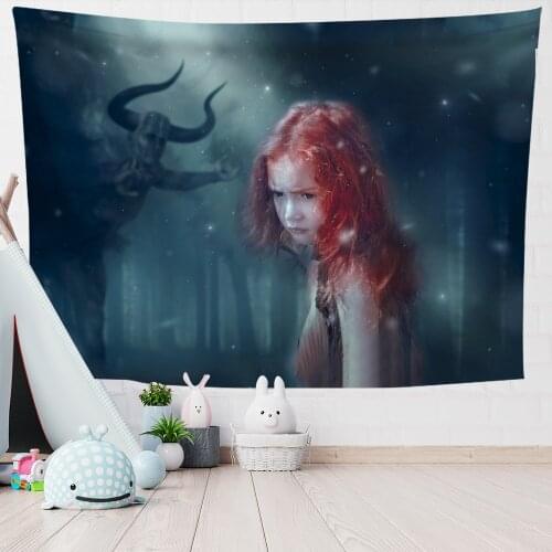 Aesthetic Anime Tapestry Wall Hanging Unicorn Girl Printed Thin Wall Tapestry Home Bedroom Decoration 0.75*1/1.3*1.5/1.5*2m 1pc
