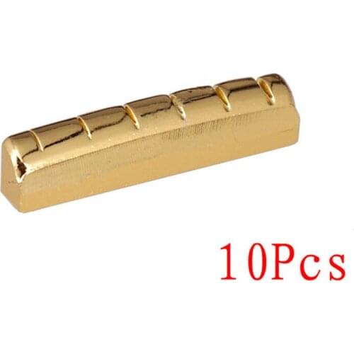 10Pcs/lot golden guitar accessories 6 String Slotted Brass Acoustic Guitar Nut guitar parts Size :43 x 6 x 8.8-8.2mm