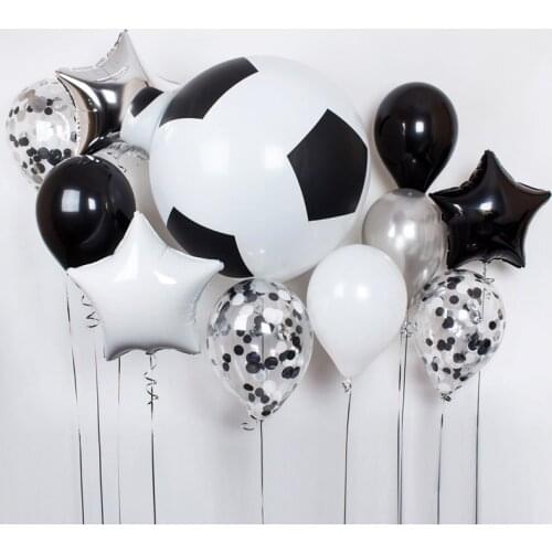13pcs Football Soccer Theme Party Round Balloons Black White Confetti Helium Balloon Sports Meet Boy Party Decoration Supplies