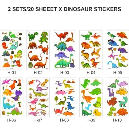 20 Sheets Cartoon Dinosaur Tattoos Tattoos Sticker for Arm Kids