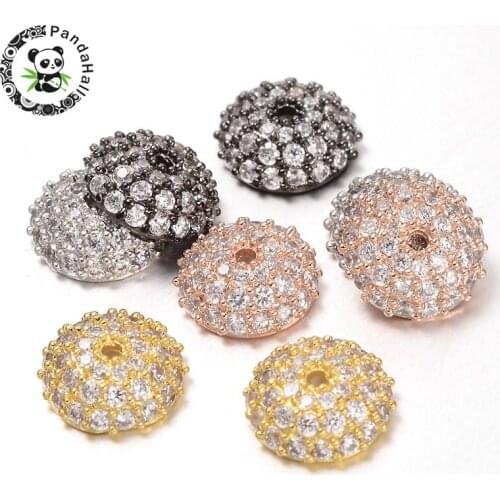 20pcs Apetalous Half Round/Dome Brass Micro Pave Cubic Zirconia Bead Caps, Mixed Color, 8x3mm, Hole: 1mm
