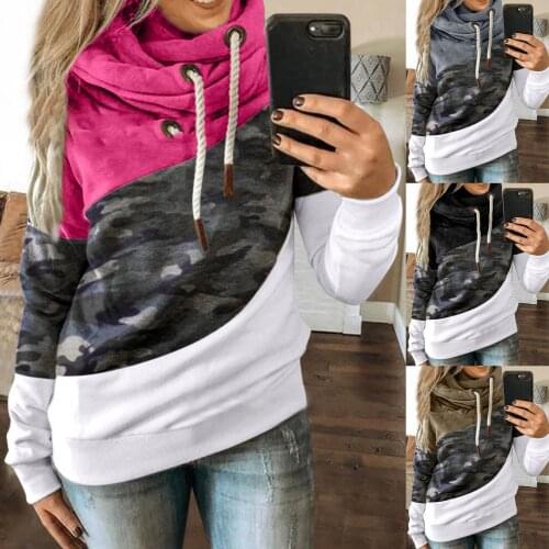 2020 Women Long Sleeve Camouflage Patchwork Hooded Sweatshirt Autumn Winter Hoodie Womens Clothing толстовка женская sudaderas