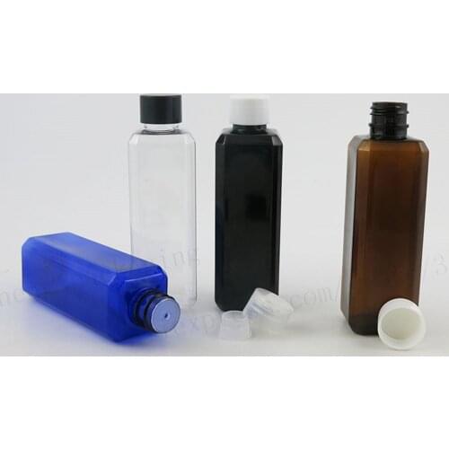 30 x 100ml DIY Empty Amber Blue Clear Black Square PET Plastic Bottle Cream Container With Plastic Cap for Cosmetic Container
