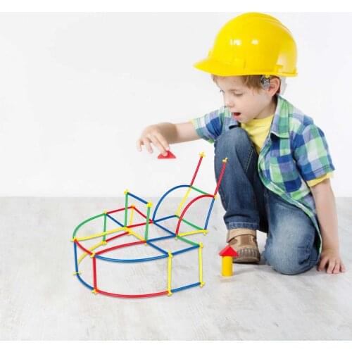 3D DIY Space Plastic Straw Fight Inserted Construction Building Kits Blocks Early Educational Toy For Children