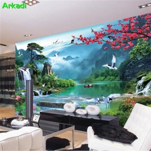 3d photo water wealth landscape scenery wallpaper wall covering living room TV background wall painting natural landscape