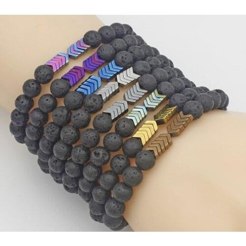 8mm Healing Balance Reiki Yoga jgj4 elastic Lava Volcanic Stone bead Bracelet adjusted multicolor Magnetite Bangles