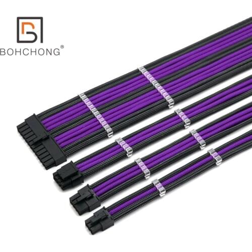 Basic Extension Cable Kit 4mm PET 1pcs 24Pin ATX 1pcs CPU 8Pin 4+4Pin 1pcs GPU 8pin 1pcs GPU 6Pin PCI-E Power Extension Cable