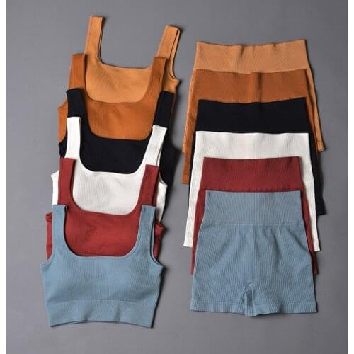 Seamless Female Fitness Women Yoga Suit High Stretchy Workout Sport Set Padded Sports Bra High Waist Shorts Workout Gym Set