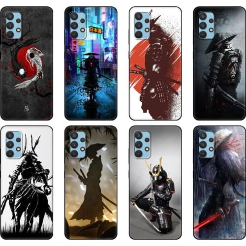 Black tpu Case For Samsung galaxy A32 A42 A52 A72 4g 5g S21 PLUS ultra back cover Japanese Samurai