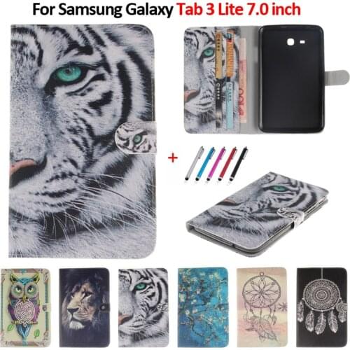 Color Pattern Tiger Lion Panda Tablet Case For Coque Samsung Galaxy Tab 3 Lite 7.0 inch SM-T110 T111 T113 T116 Case Cover Funda