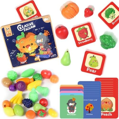 Baby Vegetable Fruit Cognitive Montessori Puzzle Toy Simulation Food Matching Game English Learning Toys Preschool Teaching Aids