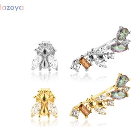 LOZOYA 925 Sterling Silver Gold Long Piercing Rock Punk Fashion Rainbow Bees Climber Earring Piercing Irregular Pin Jewelry