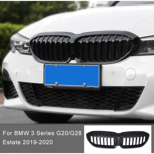 For BMW 3 Series G20 G28 2019 2020 Car Front Kidney Grilles Auto Black Single Slat Racing Grills Car Exterior Accessories 1 Pc