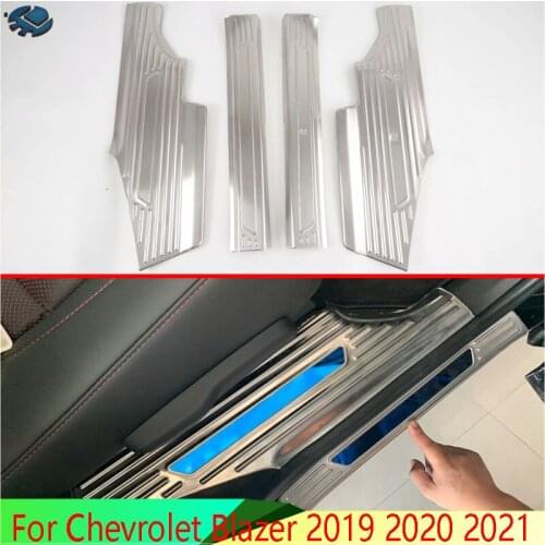 For Chevrolet Blazer 2019-2021 Stainless Steel Inner Ouside Door Sill Panel Scuff Plate Kick Step Trim Cover Protector