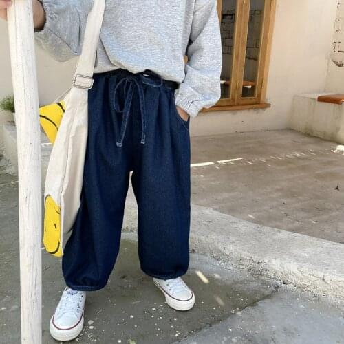 Childrens Jeans 2021 Autumn New Girls and Boys Personality Korean Jogger Cute Loose Pants Kids Pants