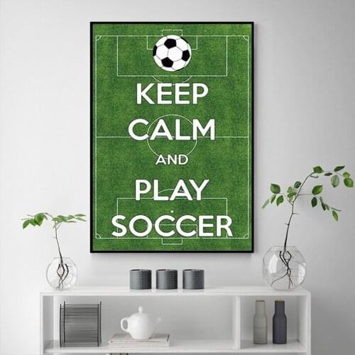 Play Soccer Quote Wall Art Green Letters Canvas Paintings for Interior Frameless Posters and Prints for Living Room