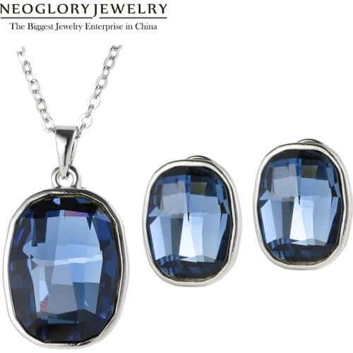 Neoglory Crystal Jewelry Set Simple Round Shaped Colorful Trendy Necklaces & Earrings Embellished With Crystals From Swarovski
