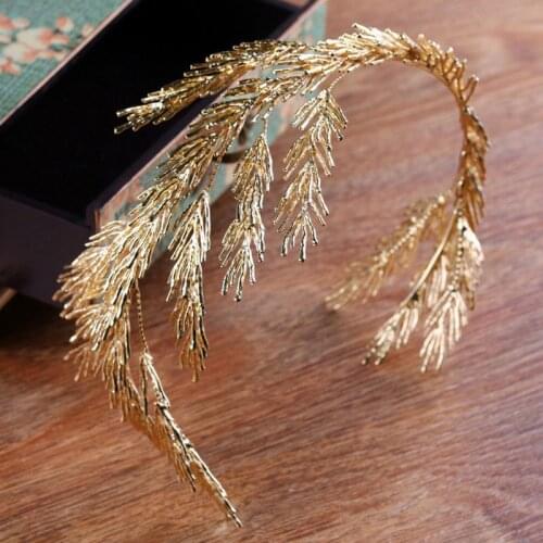 Baroque Crowns Gold Leaf Headband Hair Jewelry Wedding Tiara Bridal Headpiece