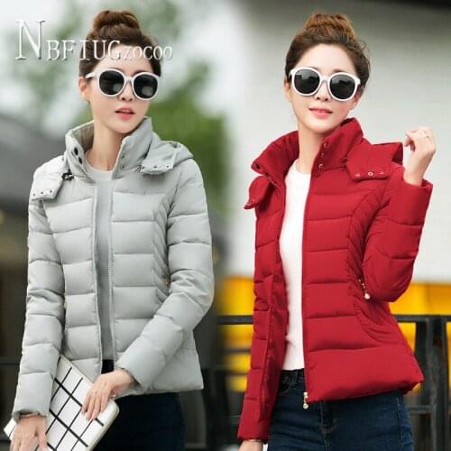 Red Black Grey Pink Colors Women Parkas Zipper Short Style Hooded Female Jacket