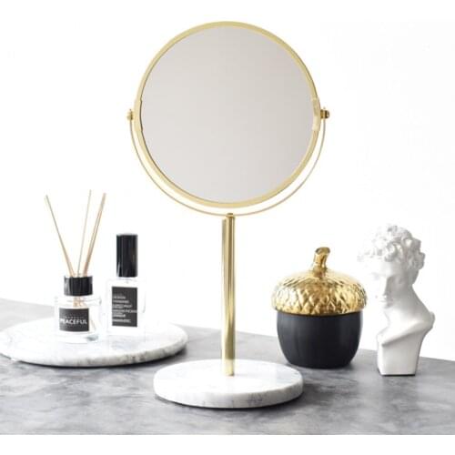 Ladies Office Dormitory Desktop Round Mirror Luxury Marble Base Rose Gold Mirror Makeup Vanity Mirror Cosmetic Home Decor