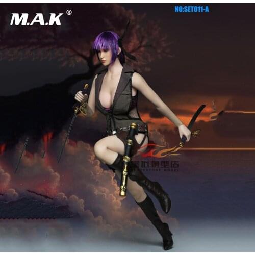 1/6 Scale Fighting Girl Female Clothes & 2pcs Knives Figure Accessories & Head Sculpt Carving Model fit S07C Body Action Figure